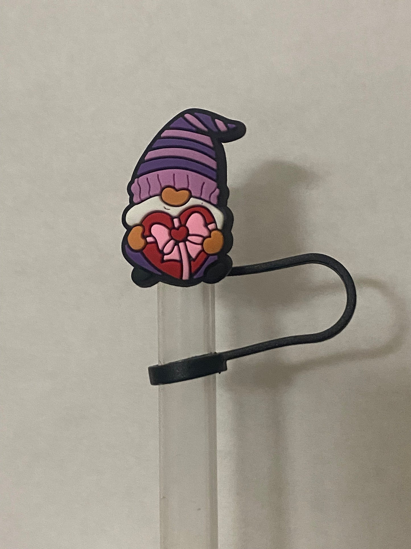 Purple Valentines Gnome Straw Topper for 10 mm Straws