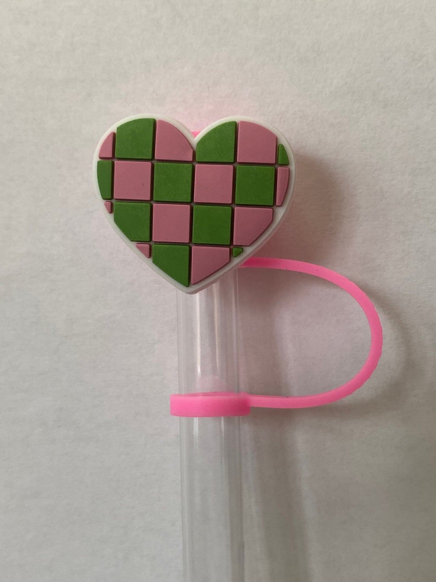 Green and Pink Checkered Heart Straw Topper for 10 mm Straws
