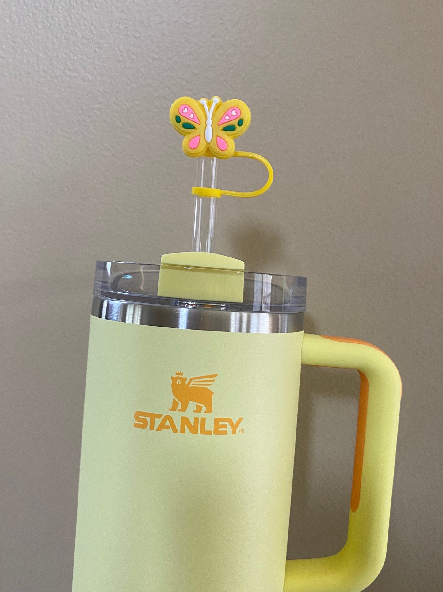 Yellow and Pink Butterfly Straw Topper for 10 mm Straws