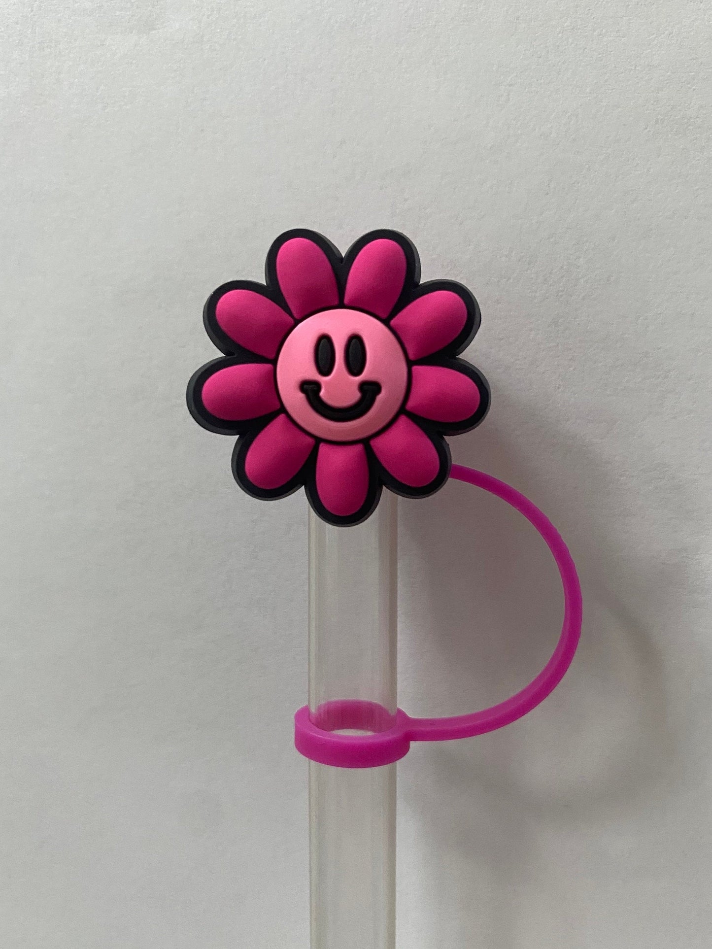Hot Pink Fuschia Smile Flower Straw Topper for 10 mm Straws