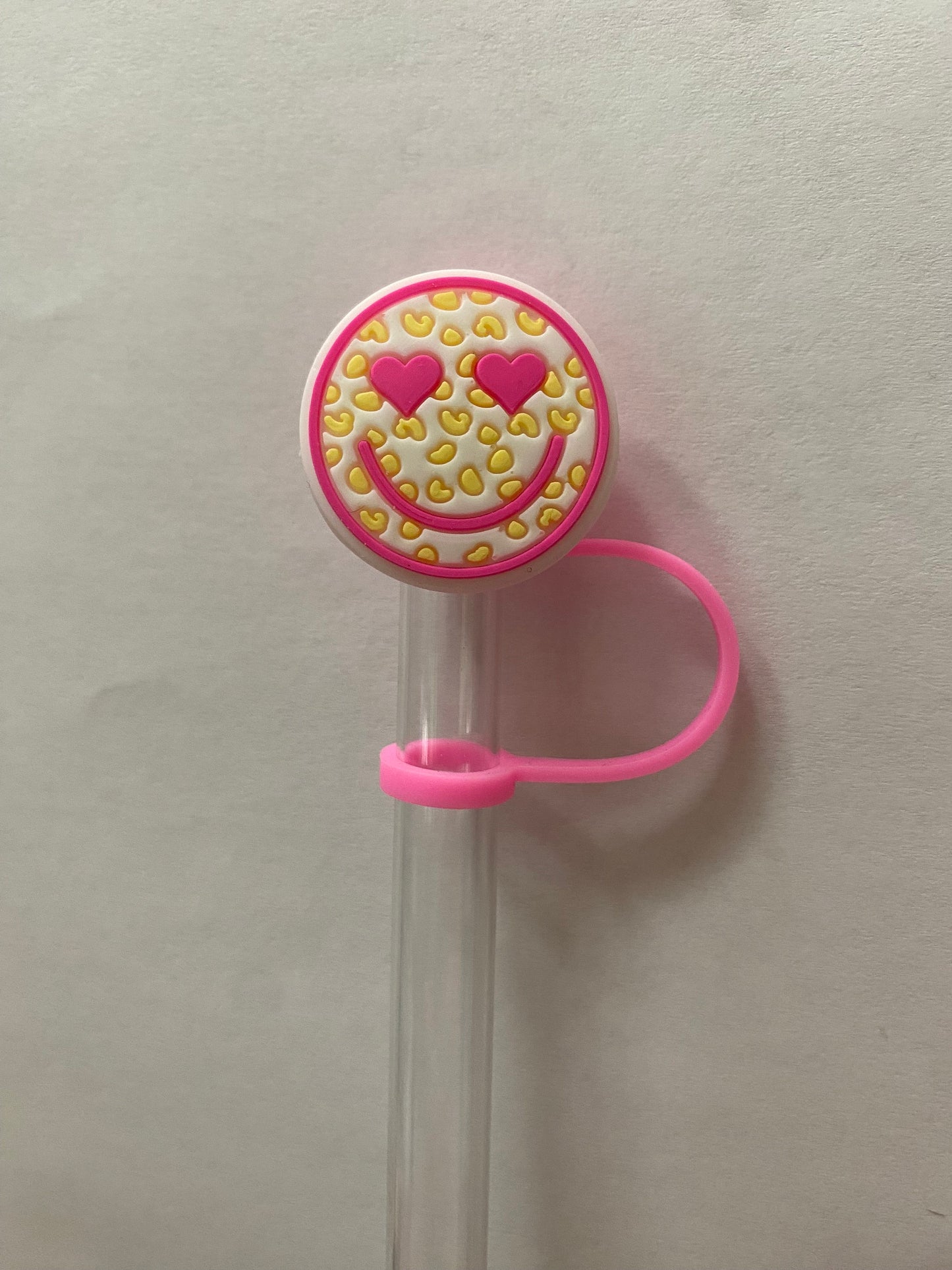 Pink Leopard Smiley Straw Topper for 10 mm Straws