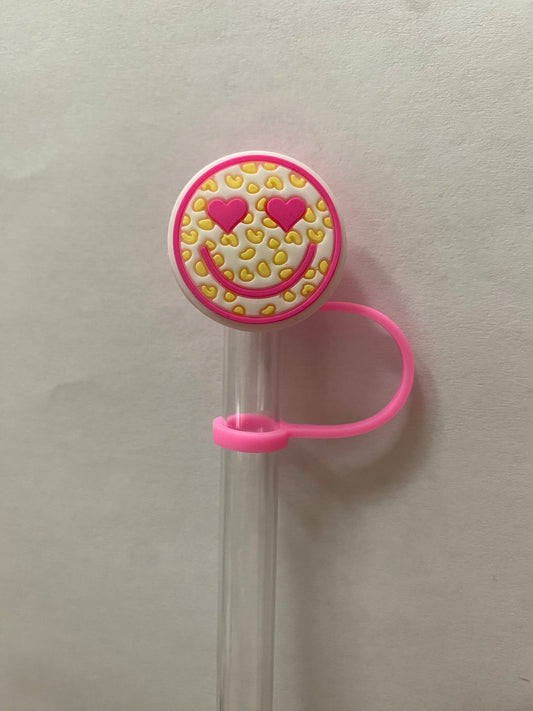 Pink Leopard Smiley Straw Topper for 10 mm Straws