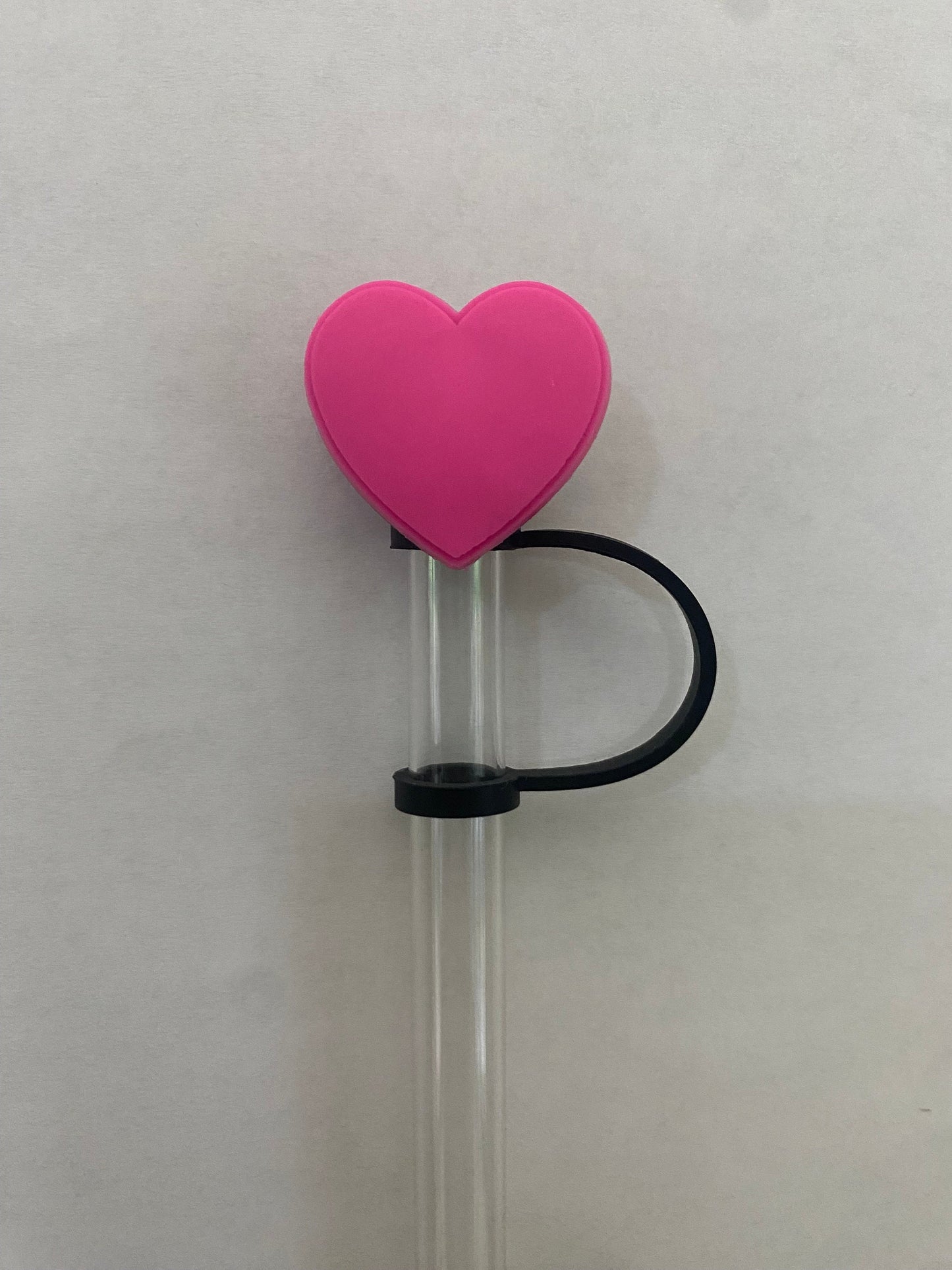 Solid Pink (Black Cover) Heart Straw Topper for 10 mm Straws