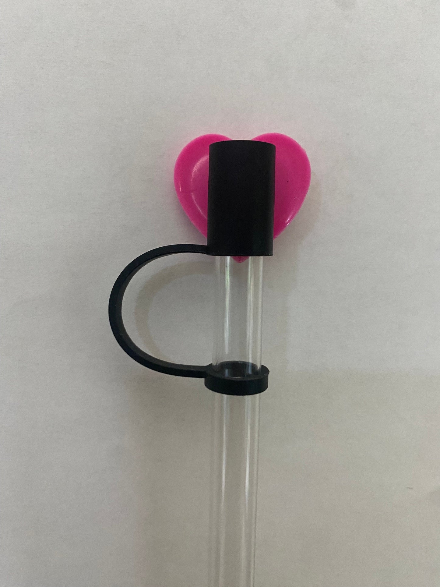 Solid Pink (Black Cover) Heart Straw Topper for 10 mm Straws