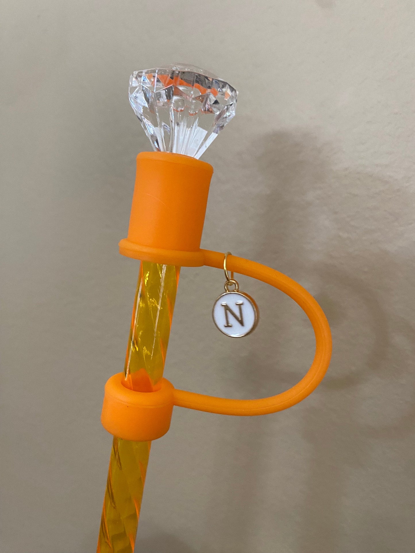 Interchangeable & Personalizable Clear/Orange Diamond Straw Topper for 10 mm Straws