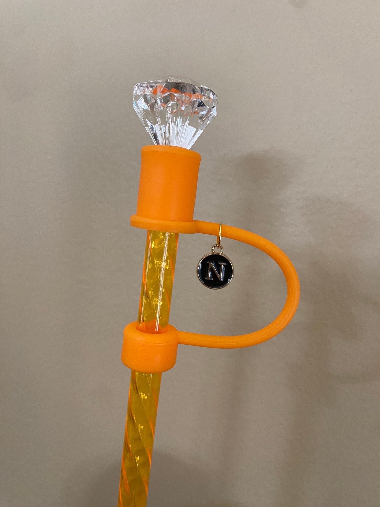 Interchangeable & Personalizable Clear/Orange Diamond Straw Topper for 10 mm Straws