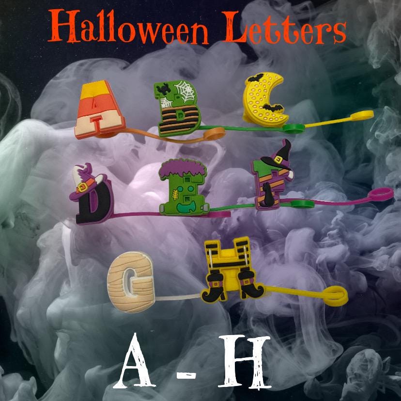 Halloween Letters A - H Straw Toppers for 10 mm Straws