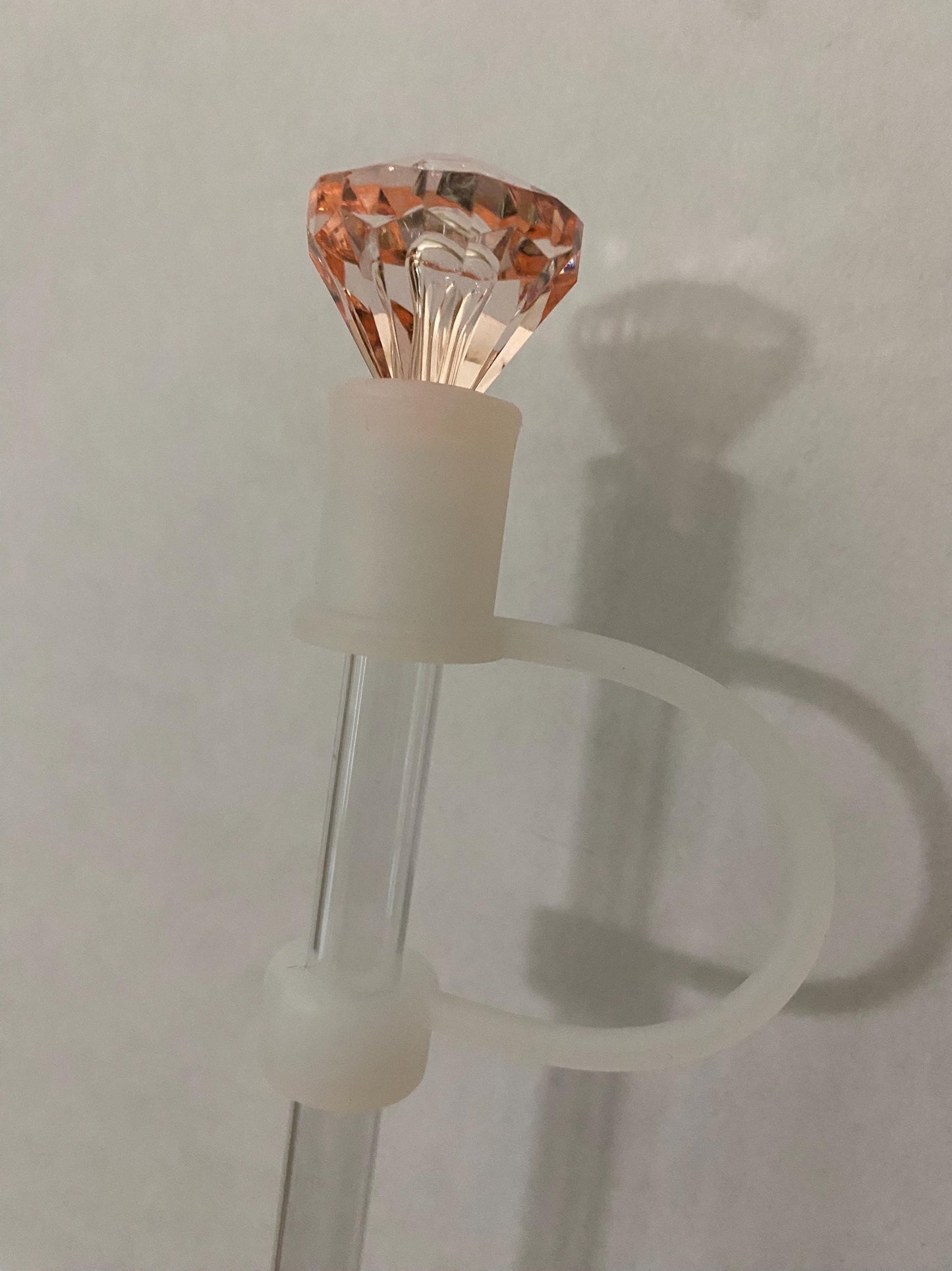 Interchangeable & Personalizable Clear/Light Pink Diamond Straw Topper for 10 mm Straws