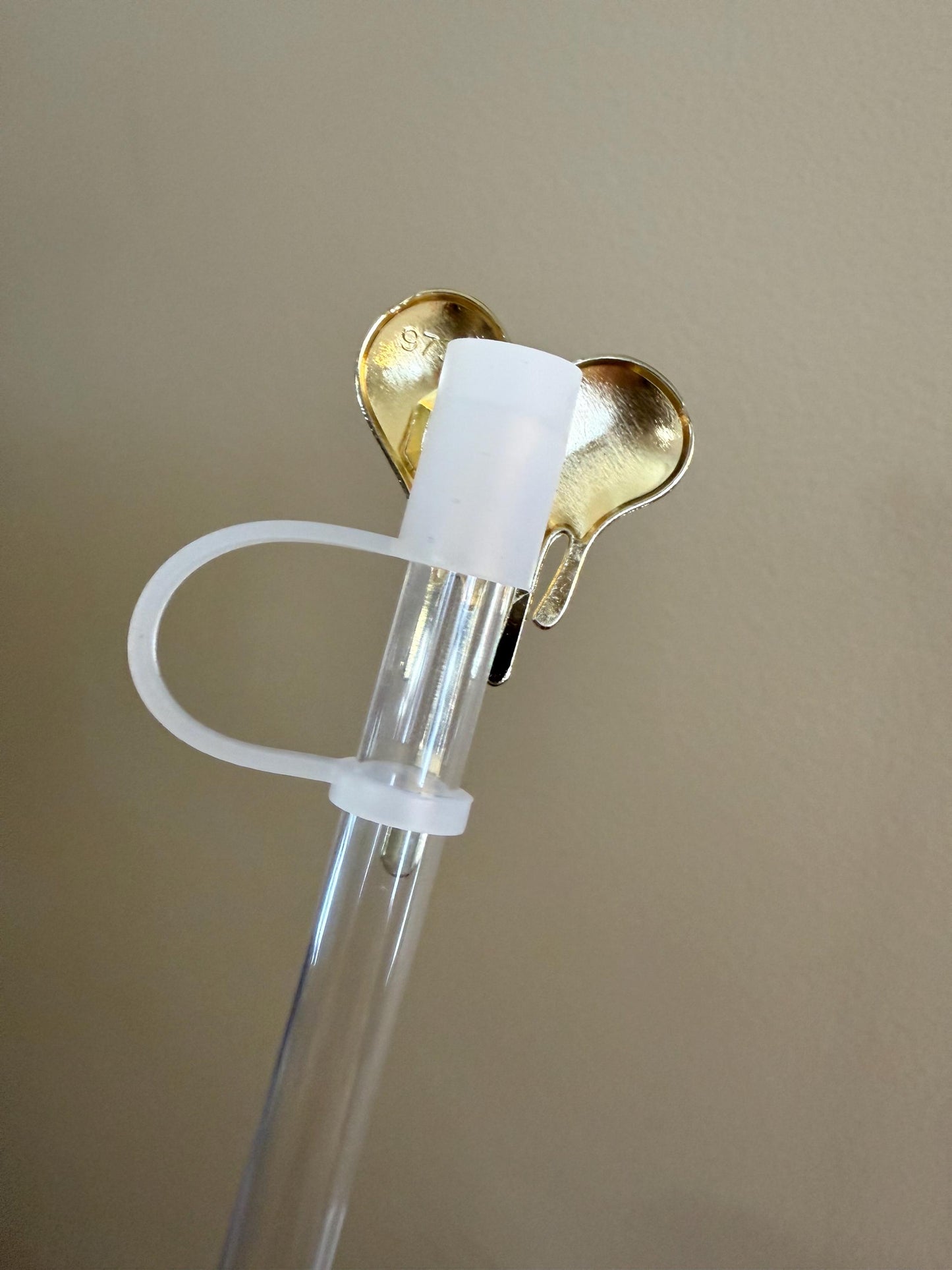 Large Gold Melting Heart with Rhinestone (metal) Straw Topper for 10 mm Straws