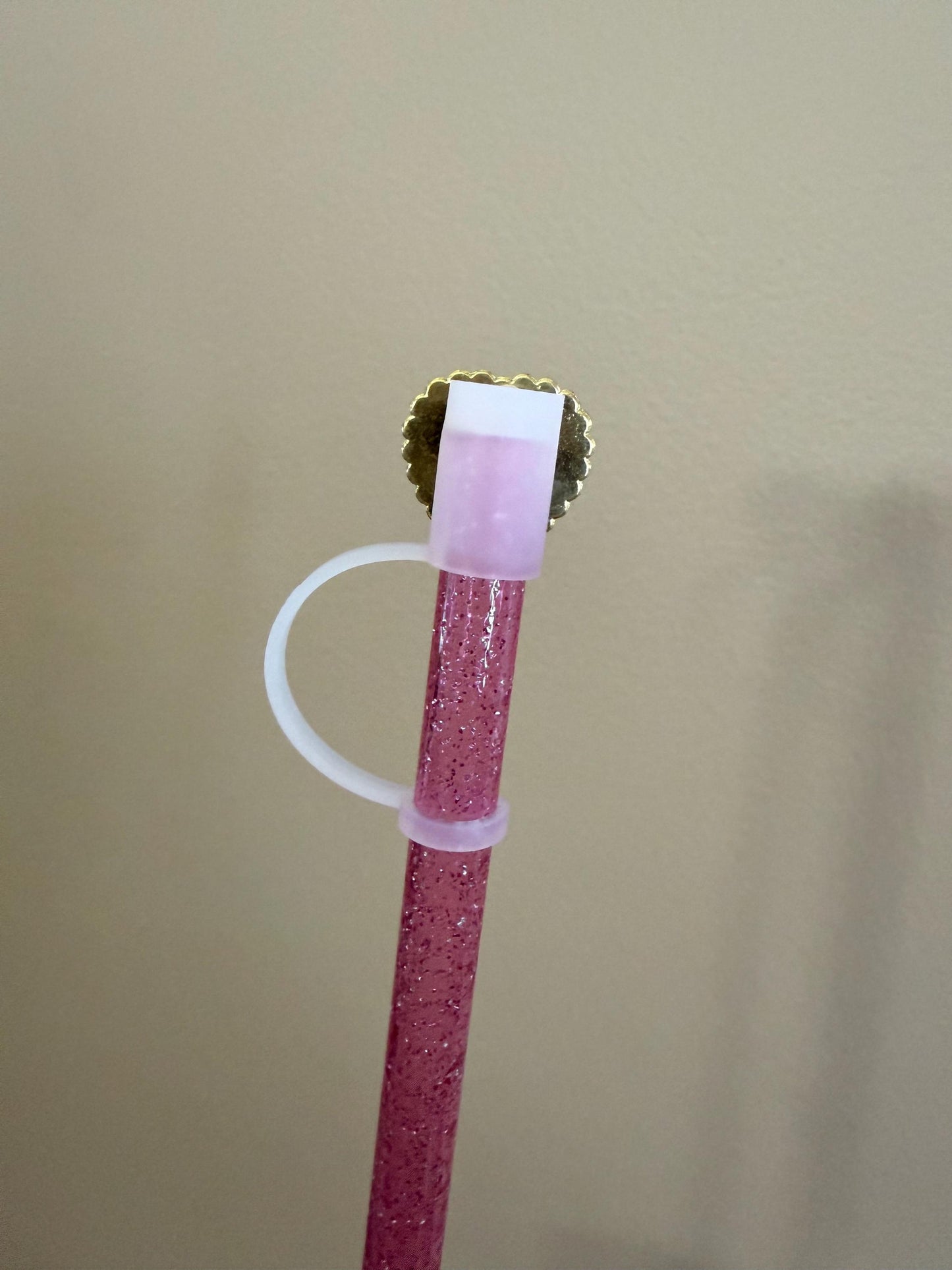 Fushia Pink Heart Rhinestone (metal) Straw Topper for 10 mm Straws