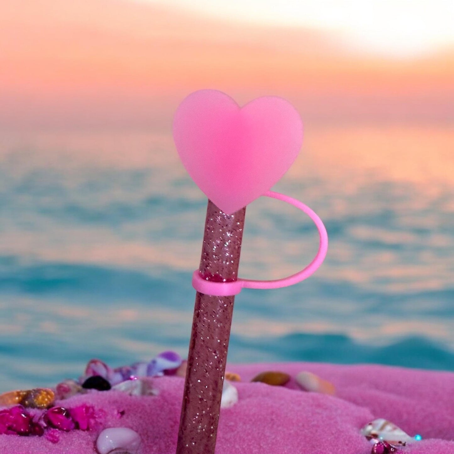 Translucent Pink Heart Straw Topper for 10 mm Straws