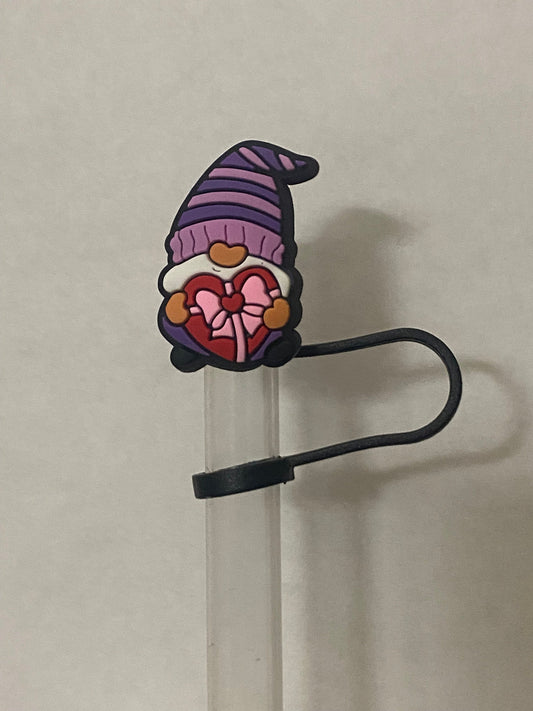 Purple Valentines Gnome Straw Topper for 10 mm Straws