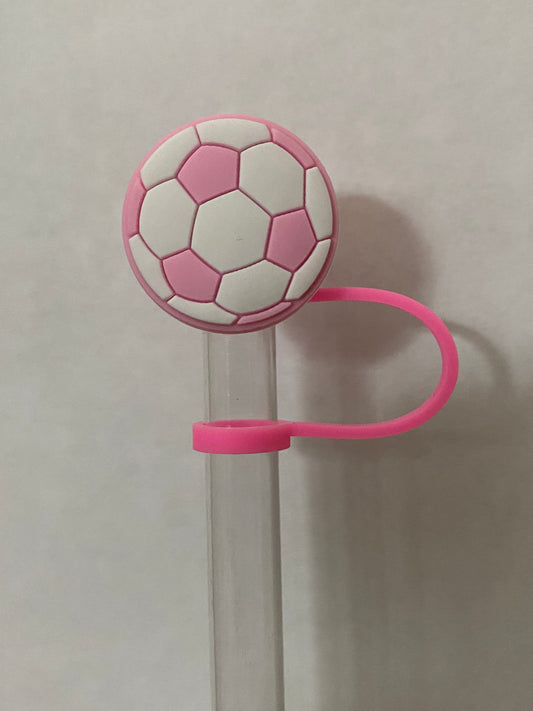 Pink Soccer Ball Straw Topper for 10 mm Straws