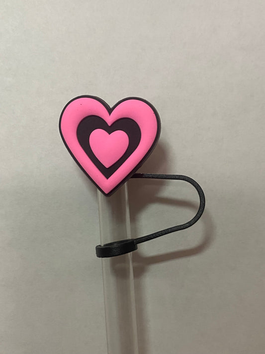 Pink and Black Heart Straw Topper for 10 mm Straws