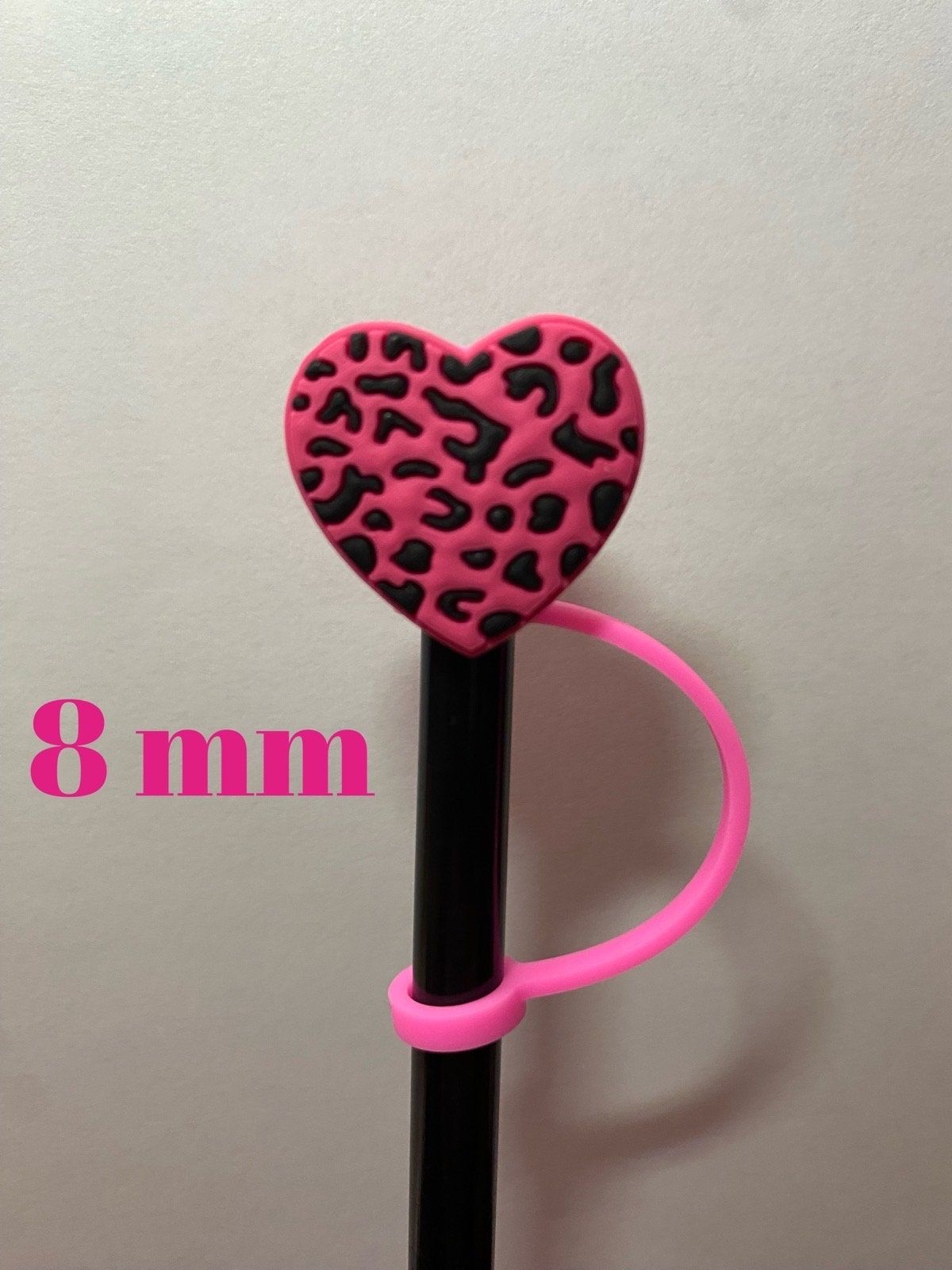 Baby Pink Leopard Heart Straw Topper for 8 mm Straws