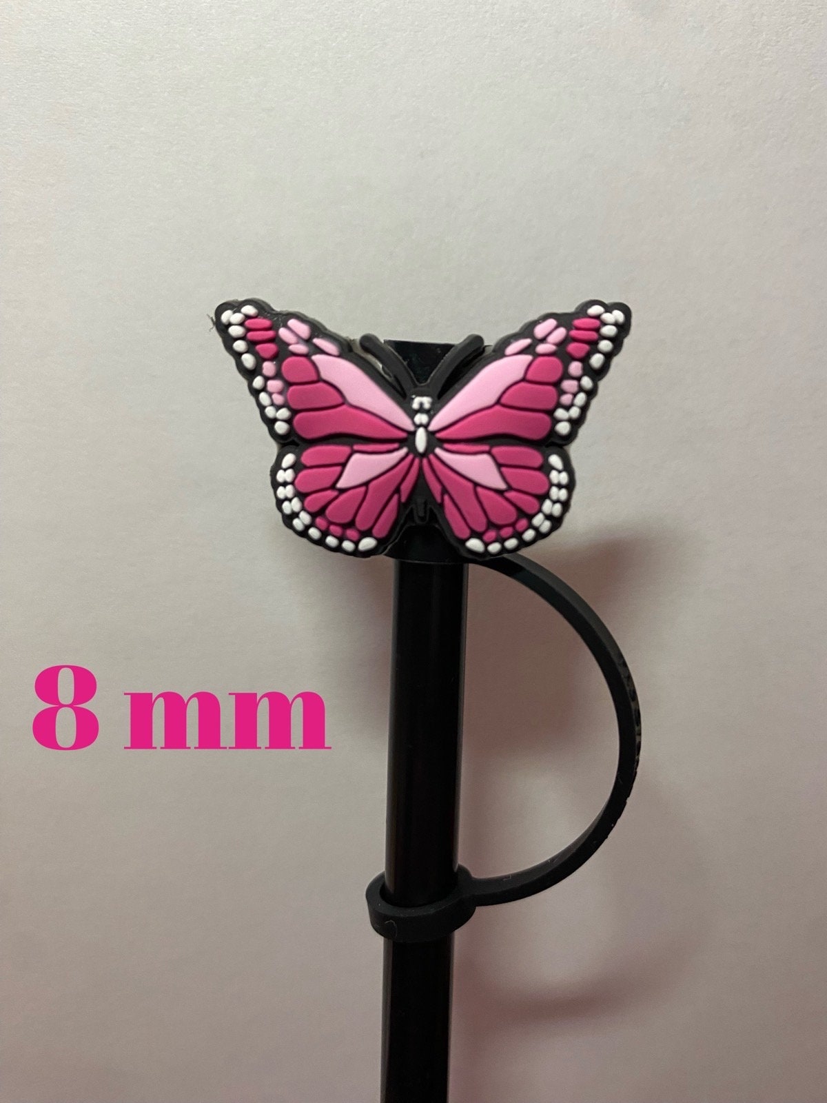 Pink Butterfly Straw Topper for 8 mm Straws