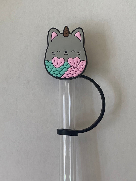 Mermaid Cat Squish Straw Topper for 10 mm Straws