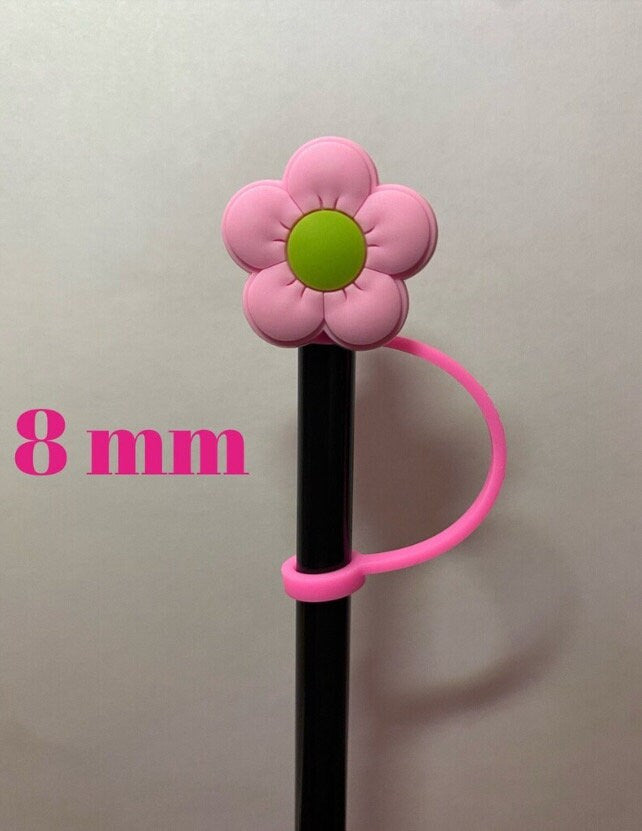 Pink and Green Flower Straw Topper for 8 mm Straws