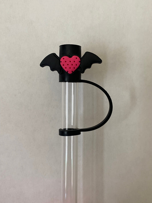 Black and Pink Bat Straw Topper for 10 mm Straws