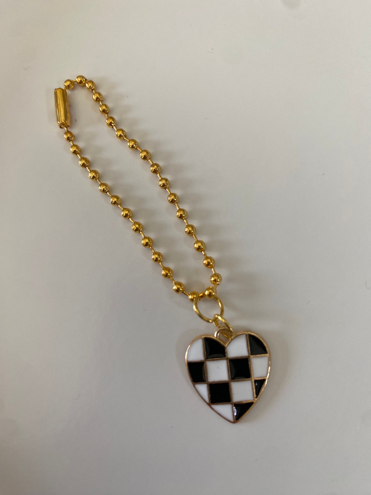 Black Checkered Heart Handle Charm