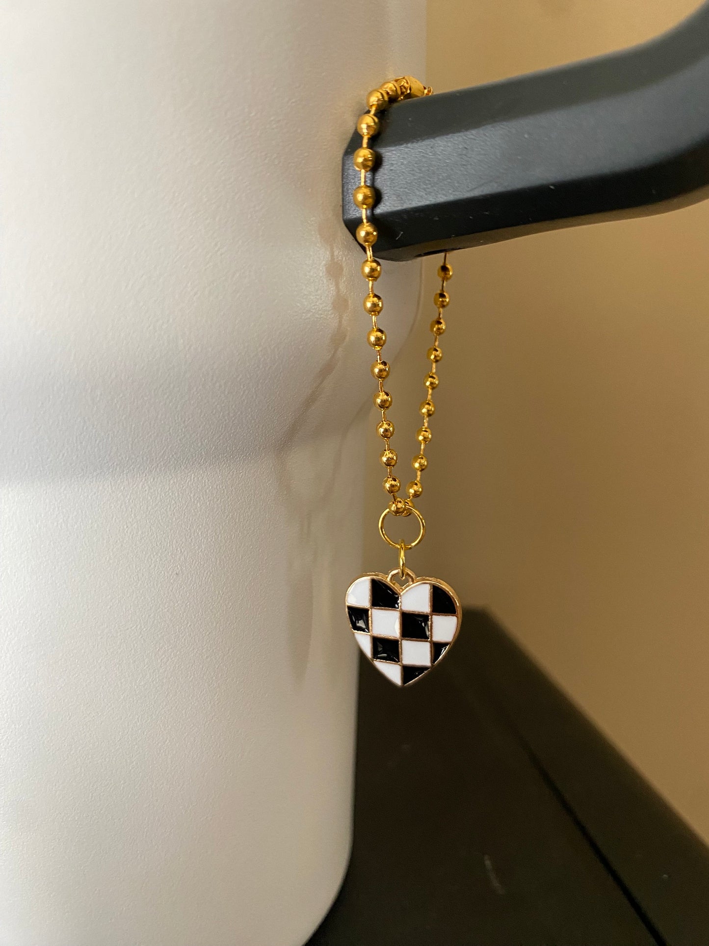 Black Checkered Heart Handle Charm