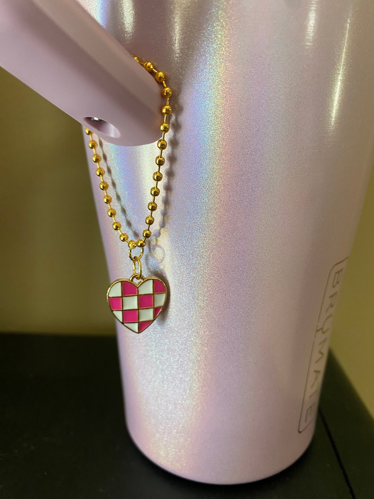 Pink Checkered Heart Handle Charm