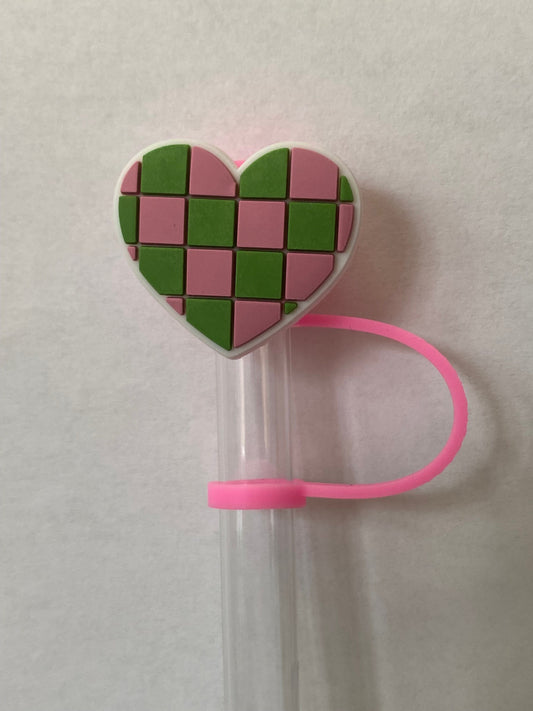 Green and Pink Checkered Heart Straw Topper for 10 mm Straws