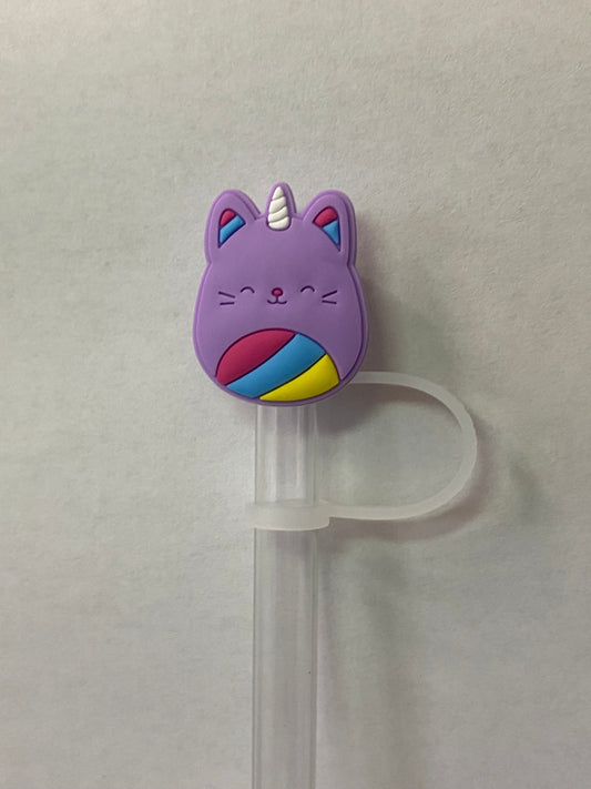 Purple Unicorn Kitty Squish Straw Topper for 10 mm Straws