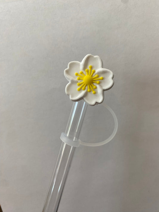 White Cherry Blossom Flower Straw Topper for 10 mm Straws