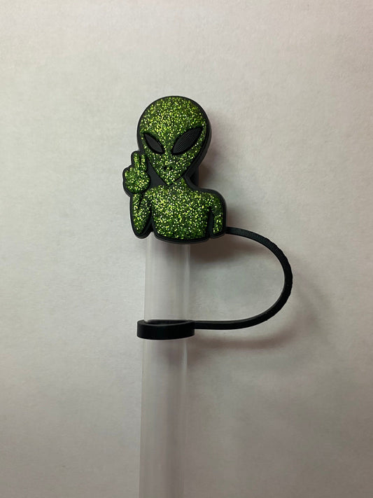 Green Glitter Alien Straw Topper for 10 mm Straws