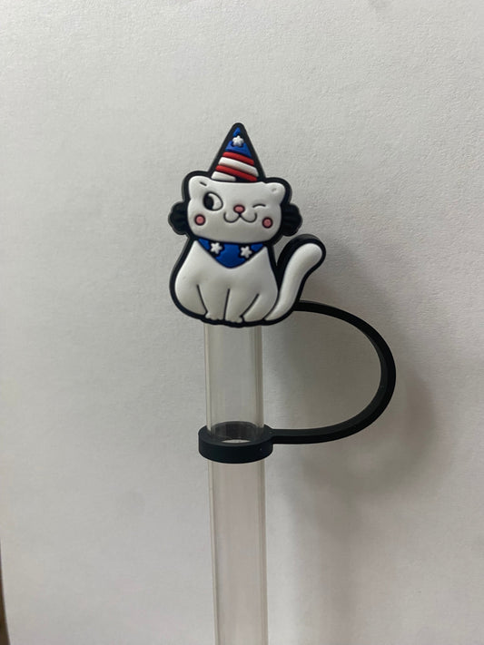 Fourth of July Kitty Straw Topper for 10 mm Straws