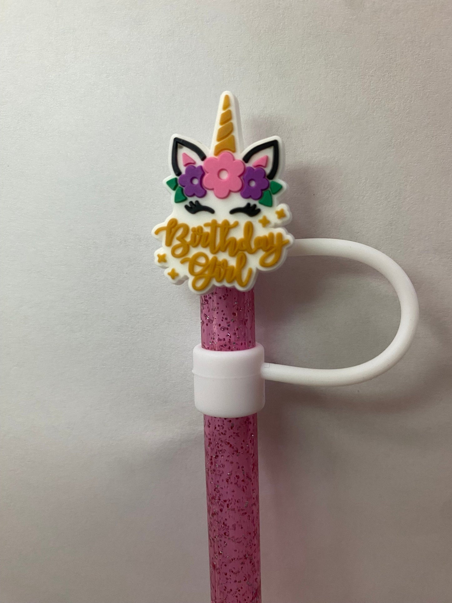 1 Deluxe Unicorn Happy Birthday Straw Topper for 10 mm Straws