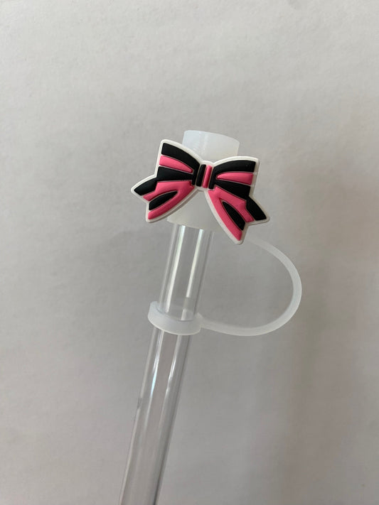 Black and Pink Bow Straw Topper for 10 mm Straws