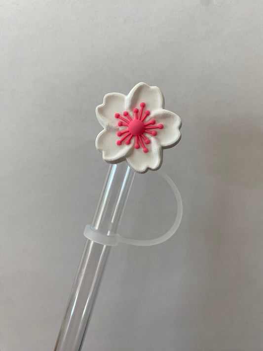 White and Pink Cherry Blossom Straw Topper for 10 mm Straws