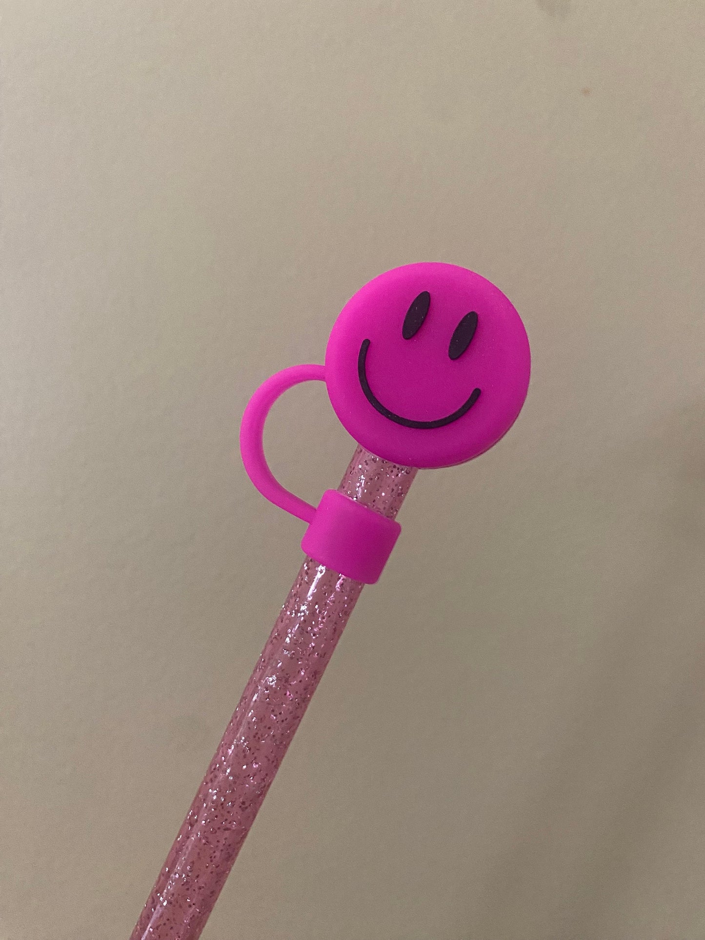 3D Hot Pink Smiley Straw Topper for 10 mm Straws