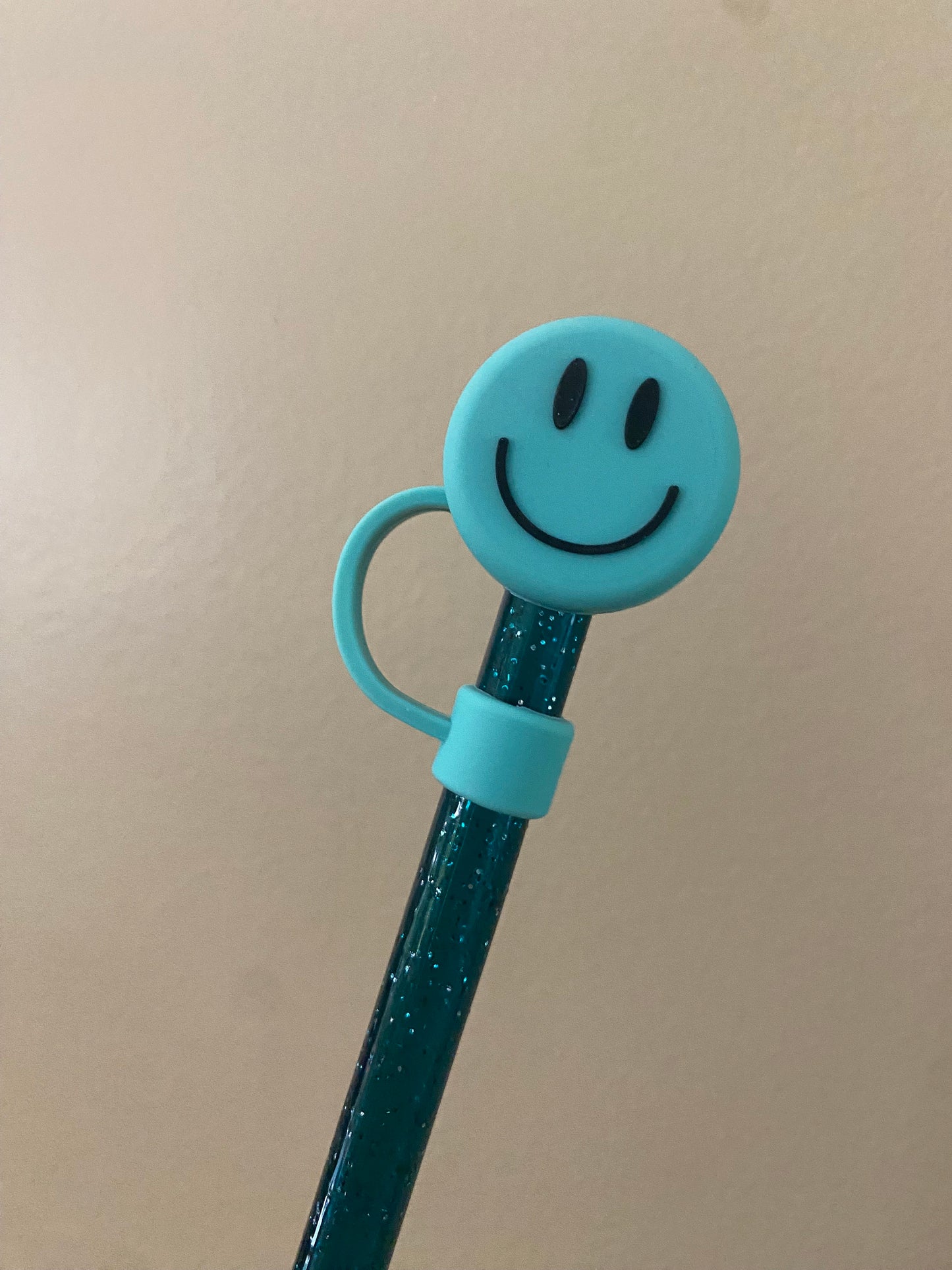 3D Bluish Green Smiley Straw Topper for 10 mm Straws