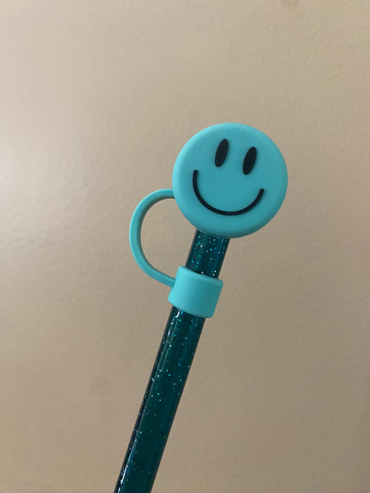 3D Bluish Green Smiley Straw Topper for 10 mm Straws