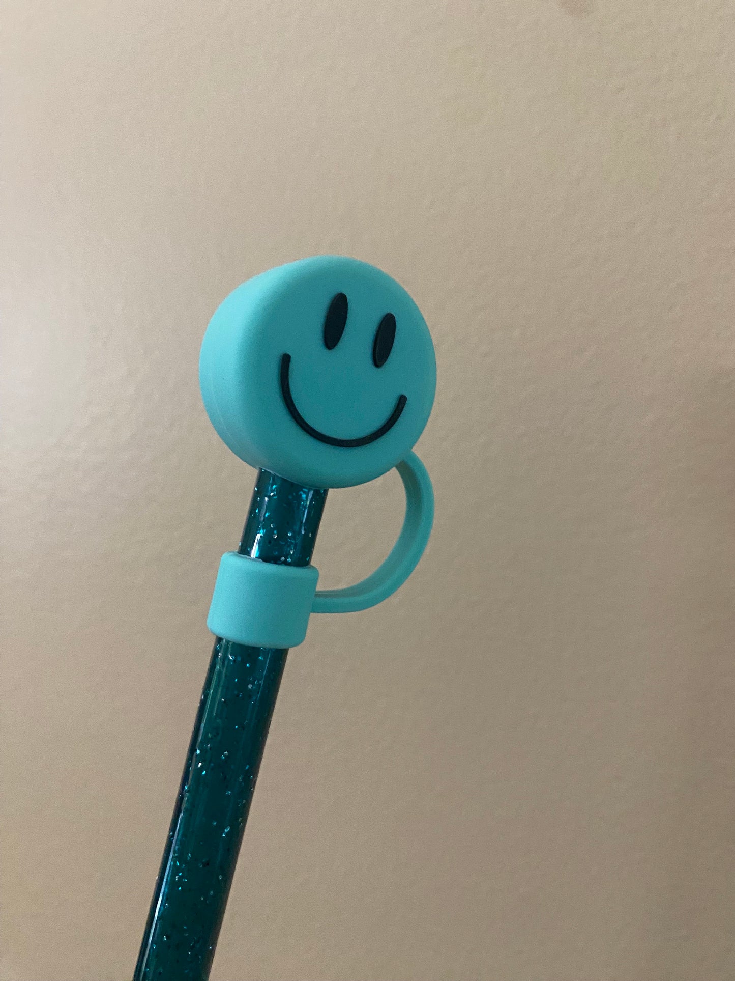 3D Bluish Green Smiley Straw Topper for 10 mm Straws