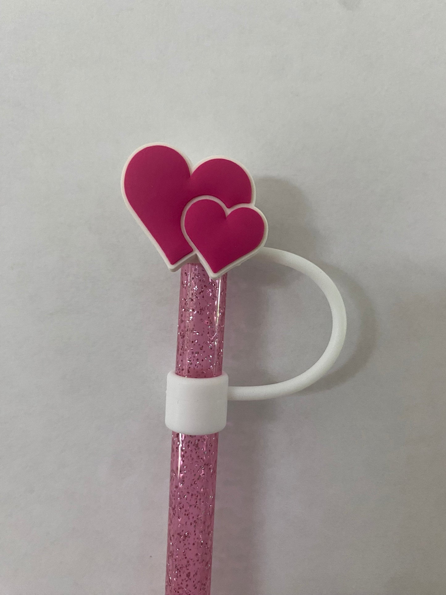 1 Deluxe Two Pink Hearts Straw Topper for 10 mm Straws