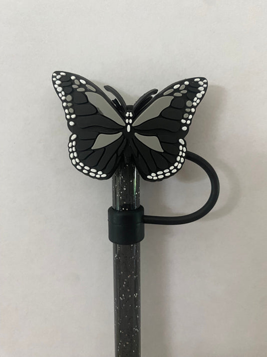 1 Deluxe Oversized Black Butterly Straw Topper for 10 mm Straws