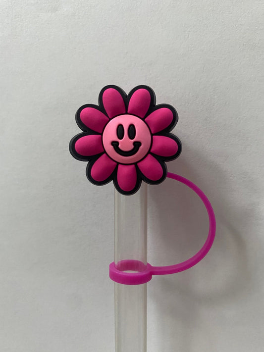 Hot Pink Fuschia Smile Flower Straw Topper for 10 mm Straws