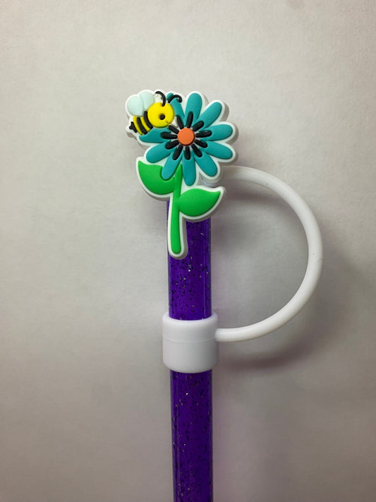 1 Deluxe Bee on Flower Straw Topper for 10 mm Straws