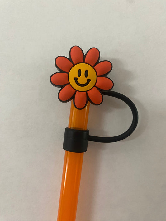 1 Deluxe Orange Flower Smiling Straw Topper for 10 mm Straws