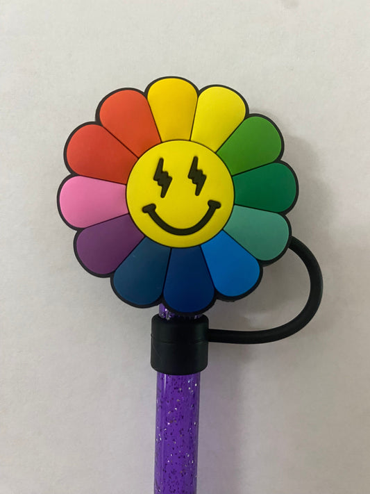 1 Deluxe Oversized Rainbow Flower Straw Topper for 10 mm Straws