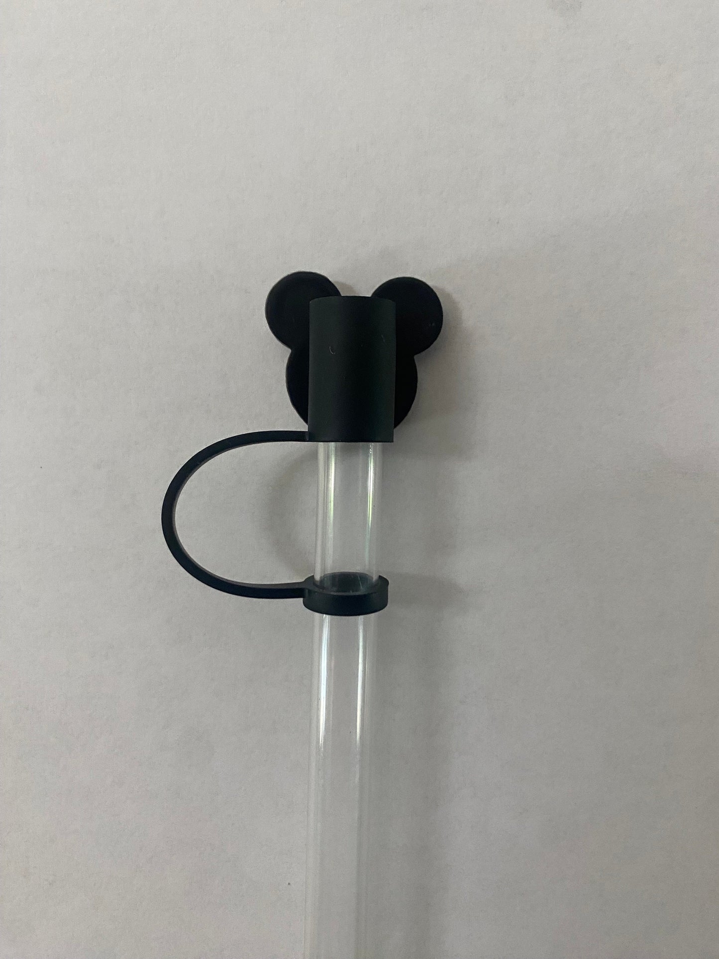 Checkered Mouse with Black Cap Topper for 10 mm Straws