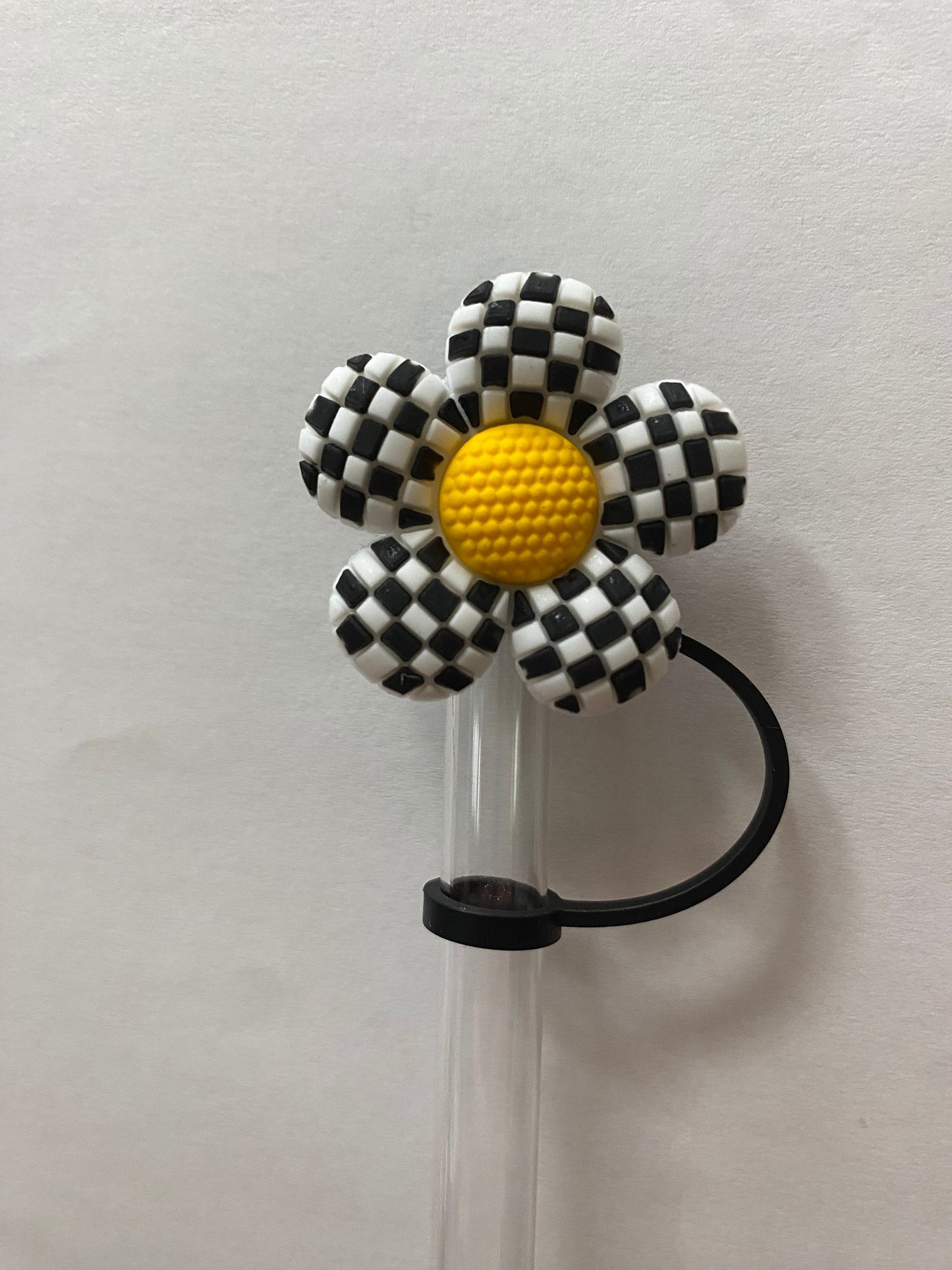 Checkered Flower Straw Topper for 10 mm Straws