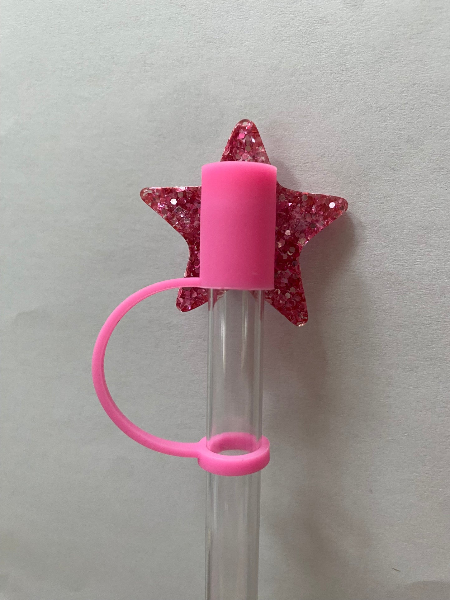 Acrylic Pink Glitter Star Straw Topper for 10 mm Straws