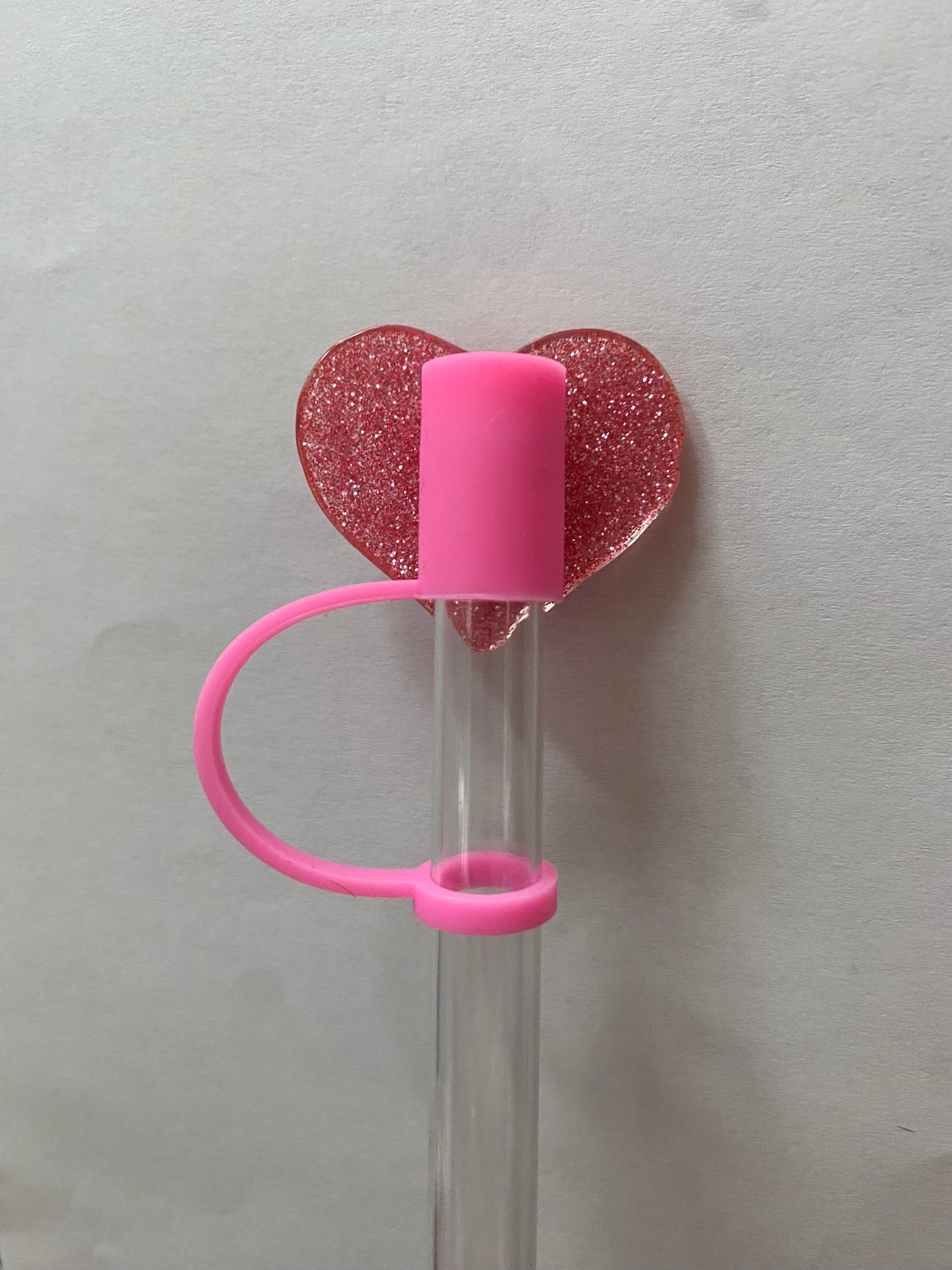 Acrylic Pink Glitter Heart Straw Topper for 10 mm Straws