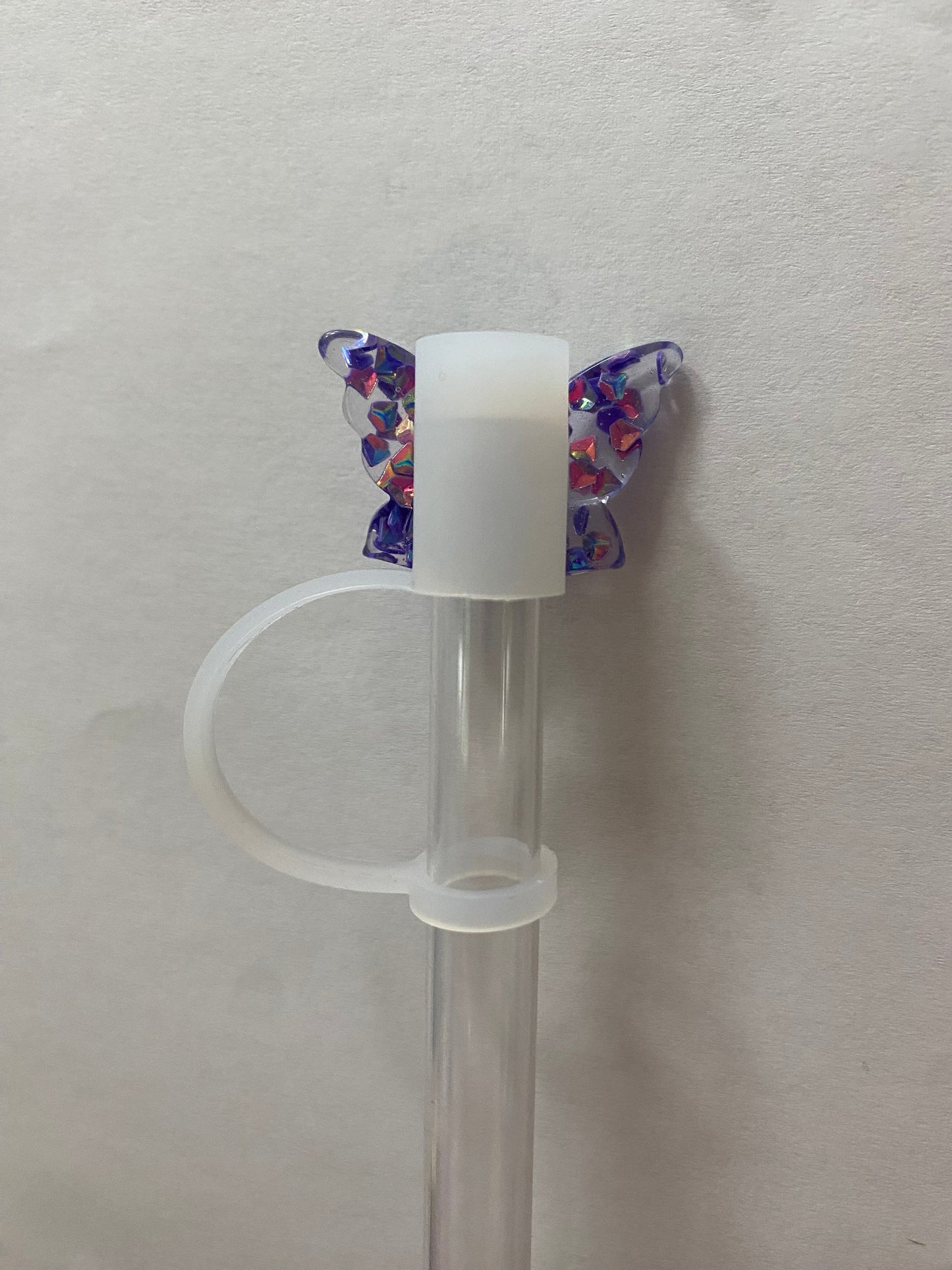 Acrylic Purple Glitter Butterfly Straw Topper for 10 mm Straws