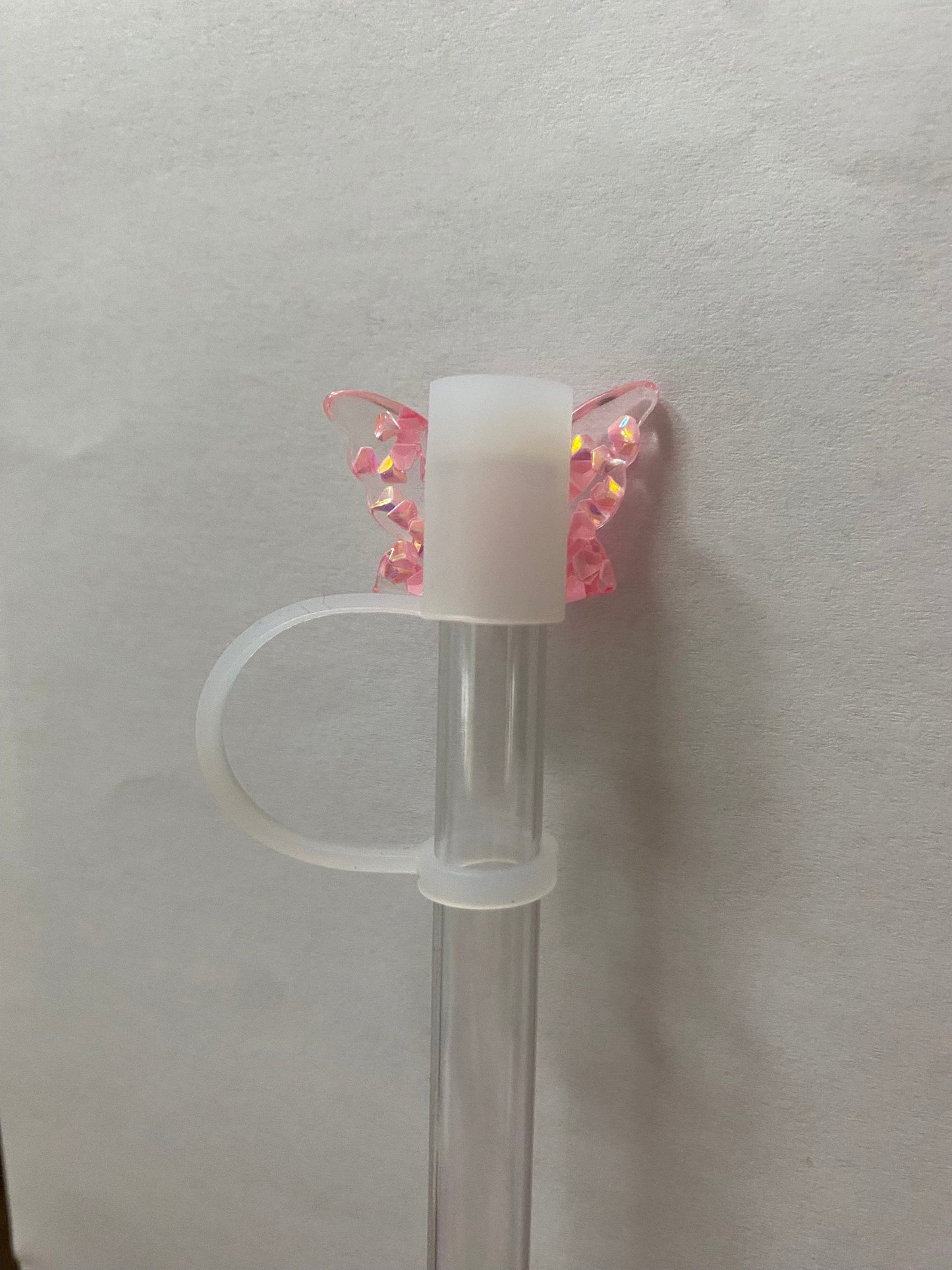 Acrylic Pink Glitter Butterfly Straw Topper for 10 mm Straws